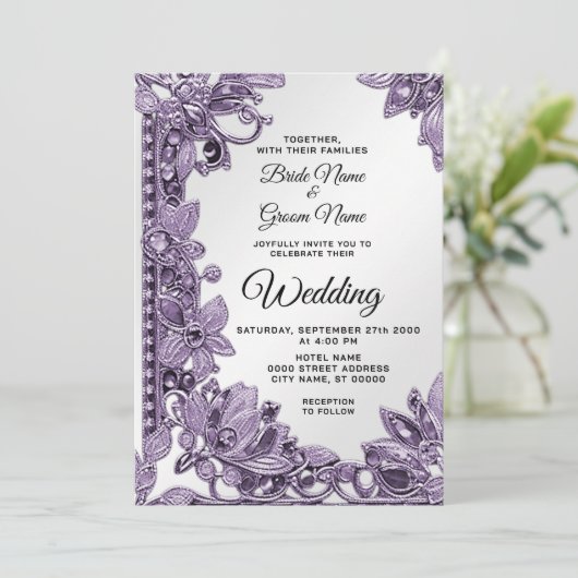 Invitation Mariage floral de Grès pourpre (Debout devant)