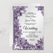 Invitation Mariage floral de Grès pourpre (Devant / Derrière)