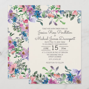 Invitation Mariage Floral de Jardin à l'Aquarelle Rose Pâle e