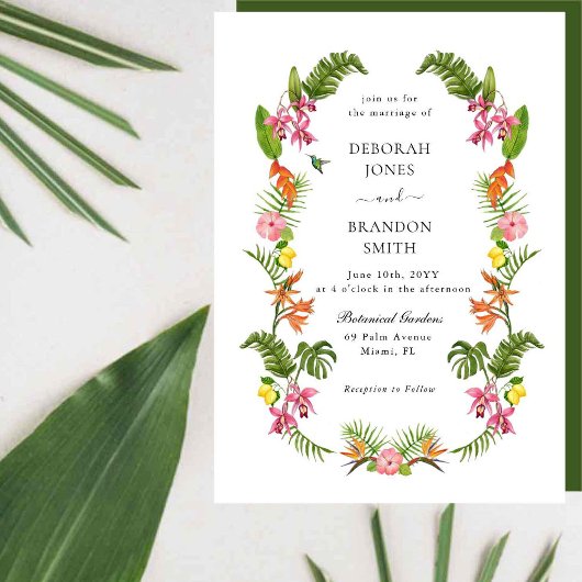 Invitation Mariage floral de jardin tropical & verdure