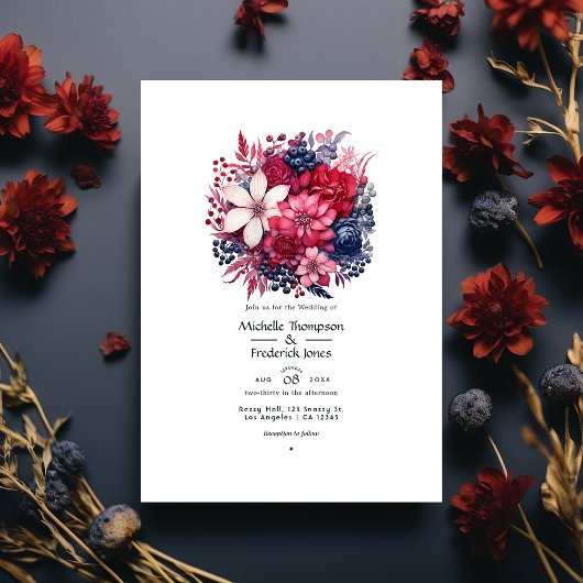 Invitation Mariage floral de la Bourgogne et de la Marine