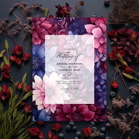 Invitation Mariage floral de la Bourgogne et de la Marine
