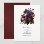Invitation Mariage floral de la Bourgogne et de la Marine (Devant / Derrière)