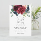 Invitation Mariage floral de la Bourgogne et marine (Debout devant)