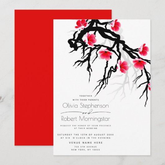 Invitation Mariage | Floral de la branche florale japonaise (Devant / Derrière)