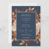 Invitation Mariage floral de la chute bleue de la marine (Devant)