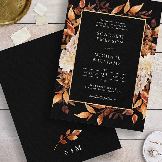 Invitation Mariage floral de la chute noire