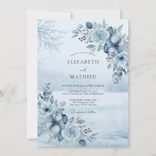 Invitation Mariage Floral de la Forêt Bleu Ardoise