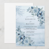 Invitation Mariage Floral de la Forêt Bleu Ardoise (Devant / Derrière)