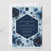 Invitation Mariage Floral de la Forêt Navy (Devant)