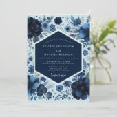 Invitation Mariage Floral de la Forêt Navy (Debout devant)