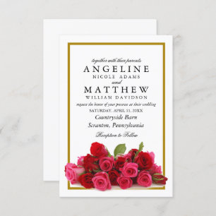 Invitation Mariage floral de la frontière aurifère des Roses 