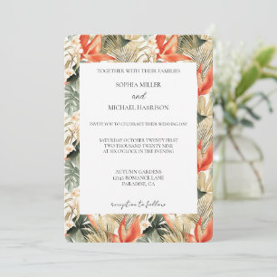 Invitation Mariage Floral de la Jungle Tropicale Rouge Orange