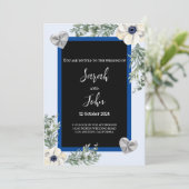Invitation Mariage floral de la marine bleu et argent élégant (Debout devant)