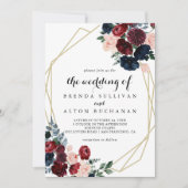 Invitation Mariage floral de la marine de Bourgogne (Devant)