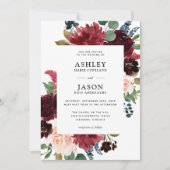 Invitation Mariage floral de la marine de Bourgogne et de l'a (Devant)