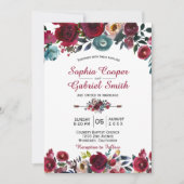 Invitation Mariage floral de la marine de Bourgogne moderne (Devant)