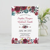 Invitation Mariage floral de la marine de Bourgogne moderne (Debout devant)