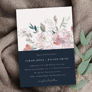 Invitation Mariage floral de la marine de couleur rousse