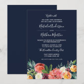 Invitation Mariage floral de la marine de pêche de Bourgogne (Devant / Derrière)
