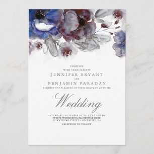 Invitation Mariage floral de la marine et de la Bourgogne