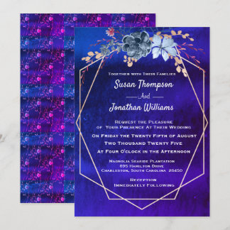 Invitation Mariage floral de la marine géométrique