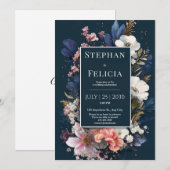 Invitation Mariage floral de la marine romantique (Devant / Derrière)