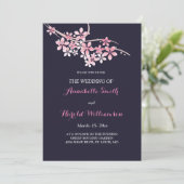 Invitation Mariage floral de la marine rose cerisier (Debout devant)