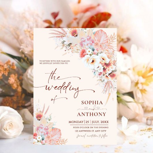 Invitation Mariage floral de la Pêche à la broche