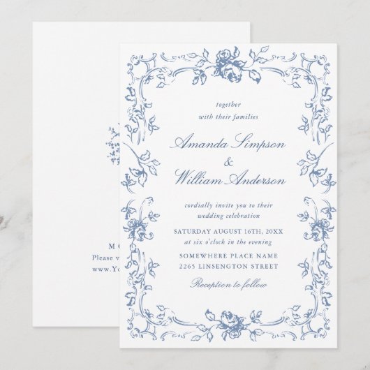 Invitation Mariage Floral de la Renaissance (Devant / Derrière)