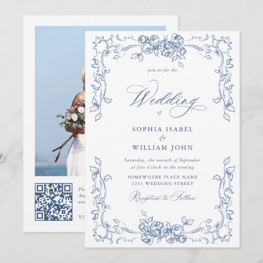 Invitation Mariage Floral de la Renaissance (Devant / Derrière)