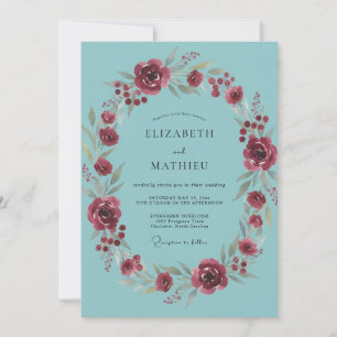 Invitation Mariage floral de laurier de Bourgogne