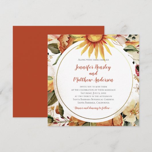 Invitation Mariage floral de l'automne des tournesols (Devant / Derrière)