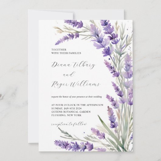 Invitation Mariage floral de lavande rustique (Devant)
