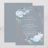 Invitation Mariage floral de lilas doré rose lilas (Devant / Derrière)