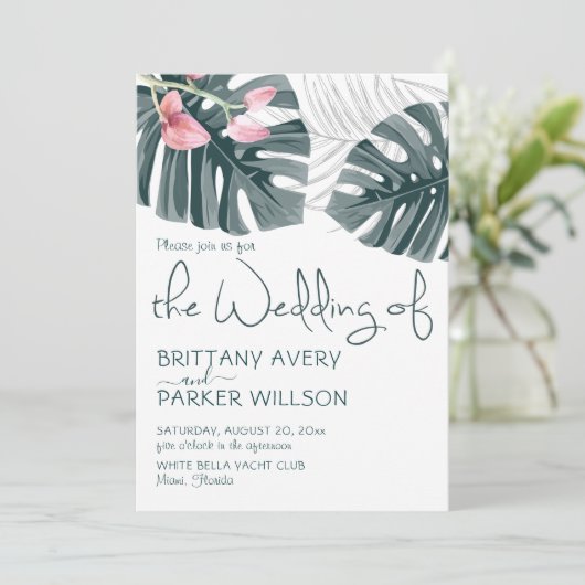 Invitation Mariage floral de l'orchidée tropicale (Debout devant)