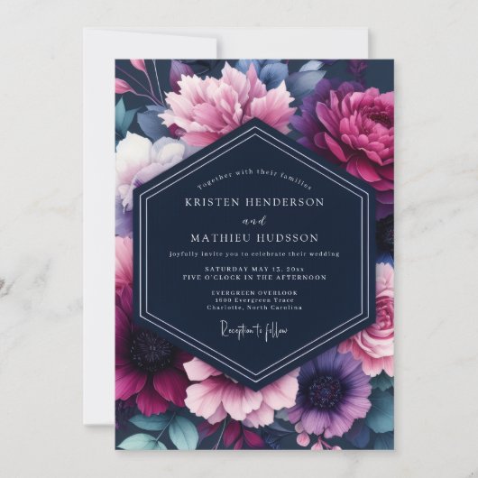 Invitation Mariage floral de luxe aux tons de prune (Devant)