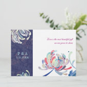 Invitation Mariage floral de luxe bleu marine et blanc (Debout devant)