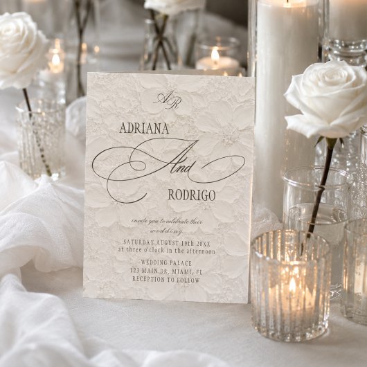 Invitation Mariage Floral de Luxe Monogramme