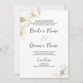Invitation Mariage floral de luxe simple or blanc peony (Devant)
