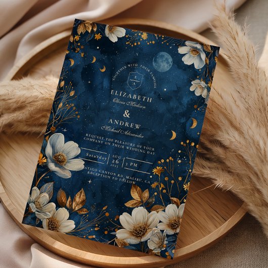 Invitation Mariage Floral de Minuit Céleste