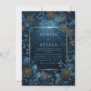 Invitation Mariage Floral de Minuit Enchanté Or