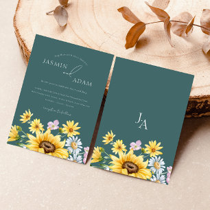 Invitation Mariage floral de monogramme de tournesol de vert