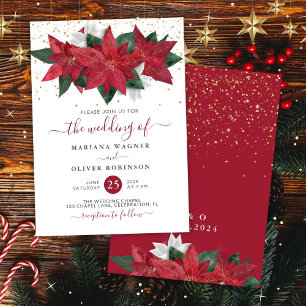 Invitation Mariage Floral de Noël à l'aquarelle Poinsettia