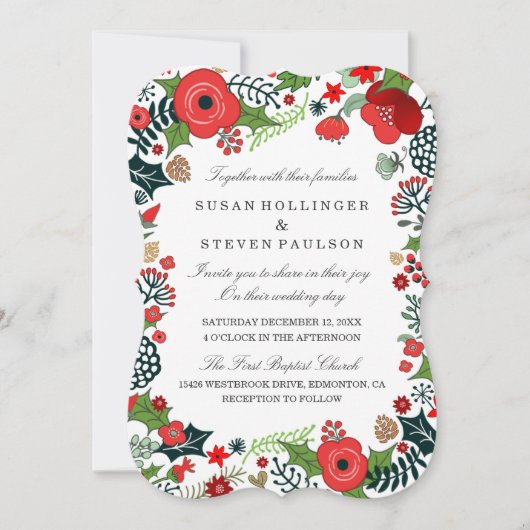 Invitation Mariage floral de Noël - Avec les familles (Devant)