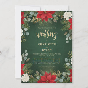 Invitation Mariage Floral de Noël en Velours Vert Hiver