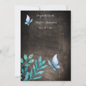 Invitation Mariage floral de papillon bleu rustique (Dos)