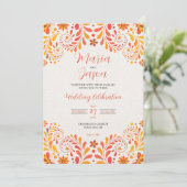 Invitation Mariage Floral de Papillon rouge orange mexicain (Debout devant)