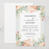 Invitation Mariage floral de pêche (Devant / Derrière)