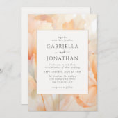 Invitation Mariage floral de pêche à l'aquarelle moderne (Devant / Derrière)
